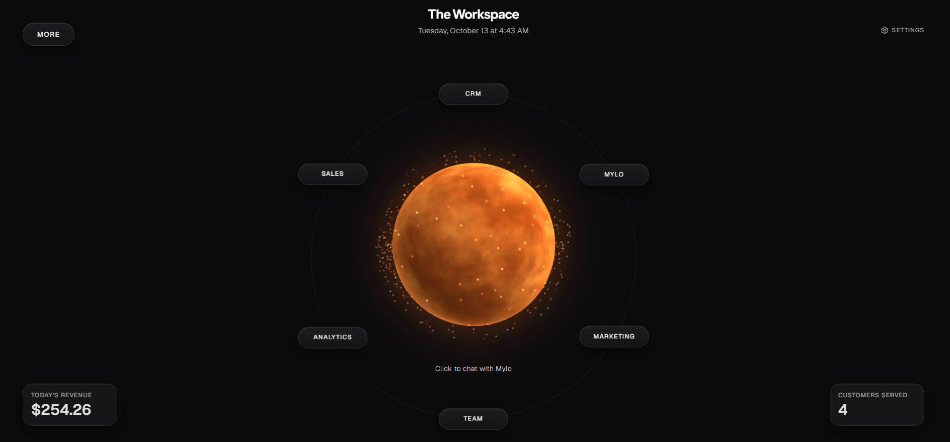 The Workspace dashboard screen